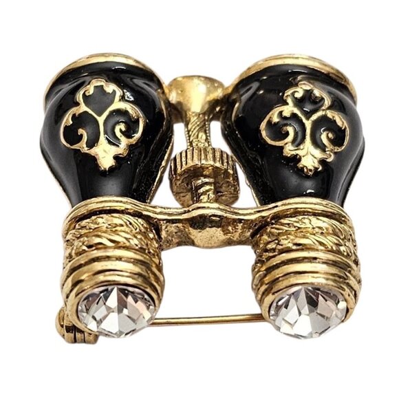 1928 Brand Opera Glasses Brooch Binoculars Clear Rhinestone Pin - Picture 4 of 10